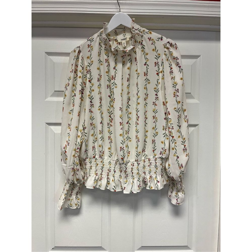 Meraki White Floral Smocked Feminine Long Sleeve Spring Blouse sz XL NWT
